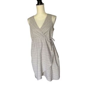 Freedom Trail Beige Linen Blend Wrap Dress Size M Sleeveless